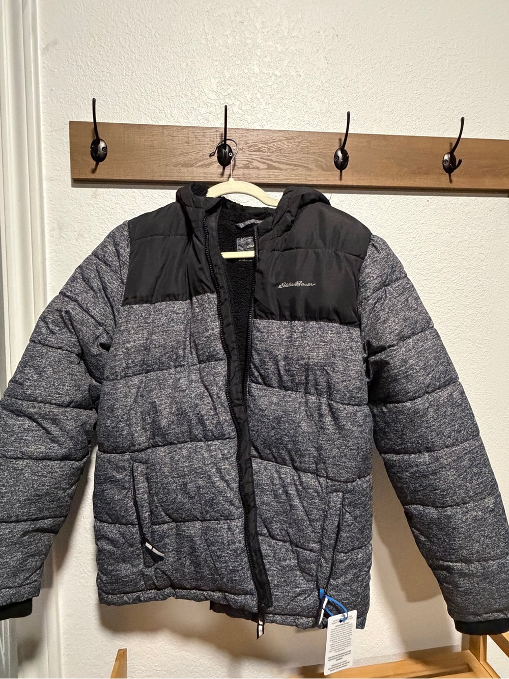 Eddie Bauer Kids Black and Gray Hooded Puffer Jacket